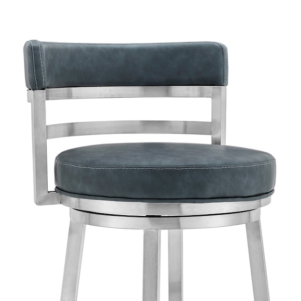 Armen Living Madrid 30" Bar Height Swivel Blue Faux Leather and Brushed Stainless Steel Bar Stool - LCMABABSBLU30