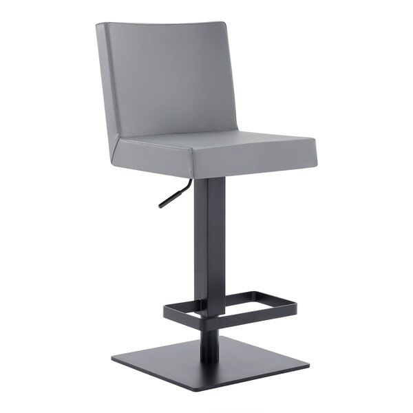 Armen Living Legacy Adjustable Height Swivel Gray Faux Leather and Black Metal Bar Stool - LCLGSWBAMBGR