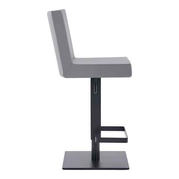 Armen Living Legacy Adjustable Height Swivel Gray Faux Leather and Black Metal Bar Stool - LCLGSWBAMBGR