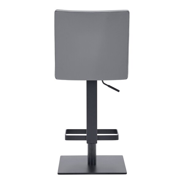 Armen Living Legacy Adjustable Height Swivel Gray Faux Leather and Black Metal Bar Stool - LCLGSWBAMBGR