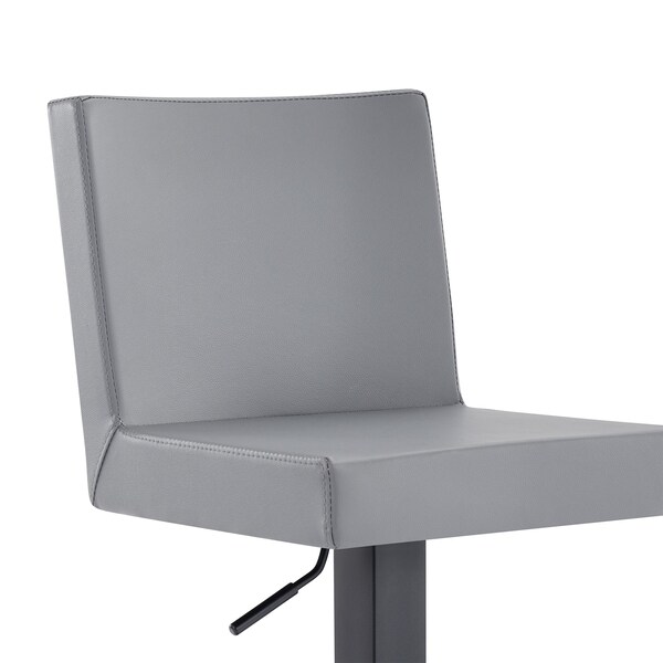 Armen Living Legacy Adjustable Height Swivel Gray Faux Leather and Black Metal Bar Stool - LCLGSWBAMBGR