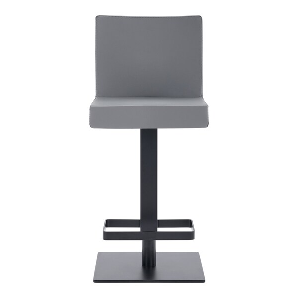 Armen Living Legacy Adjustable Height Swivel Gray Faux Leather and Black Metal Bar Stool - LCLGSWBAMBGR
