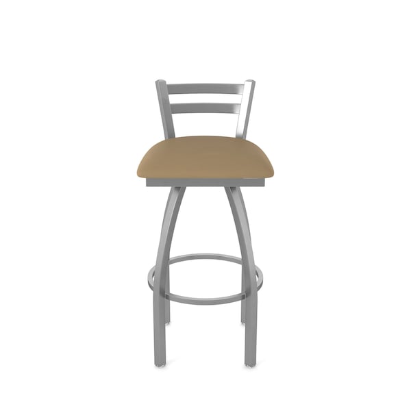 Holland Bar Stool Co OD411 Jackie Low Back Stainless Steel 30 Swivel Outdoor Bar Stool with Breeze Champagne Seat - OD41130SSOD005