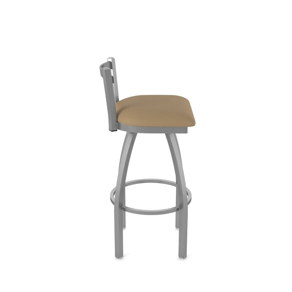 Holland Bar Stool Co OD411 Jackie Low Back Stainless Steel 30 Swivel Outdoor Bar Stool with Breeze Champagne Seat - OD41130SSOD005