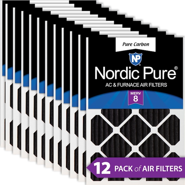 Nordic Pure 18x18x2 Pure Carbon Pleated Air Filter, High Capacity, MERV 8, 12 PK - 18X18X2PCP-12
