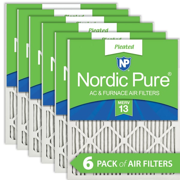Nordic Pure 24x24x1 Pleated Air Filter, High Capacity, Electrostatically Charged Synthetic Media, MERV 13, 6 PK - 24X24X1M13-6