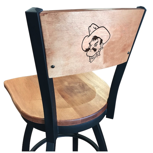 Holland Bar Stool Co 30" Blk Wrinkle Oklahoma State Swivel Bar Stool, Laser Engraved Back - L03830BWMEDMPLAOKSTUNMEDMPL