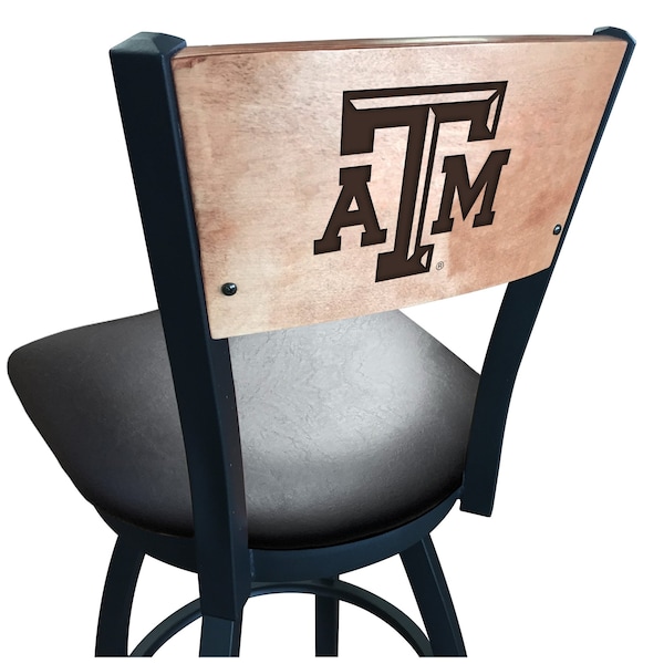Holland Bar Stool Co 30" Blk Wrinkle Texas A&M Swivel Bar Stool, Laser Engraved Back - L03830BWMEDMPLATEXA-MBLKVINYL