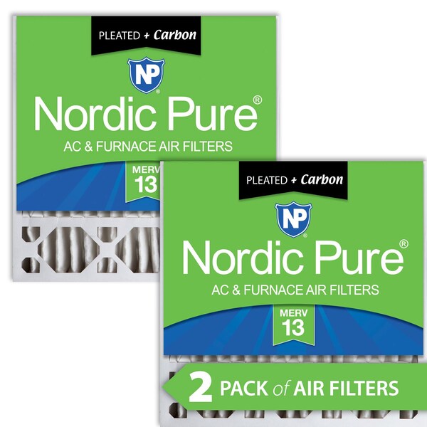 Nordic Pure 20x20x5 Plus Carbon Pleated Air Filter, High Capacity, MERV 13, 2 PK - 20X20X5HM13+C-2