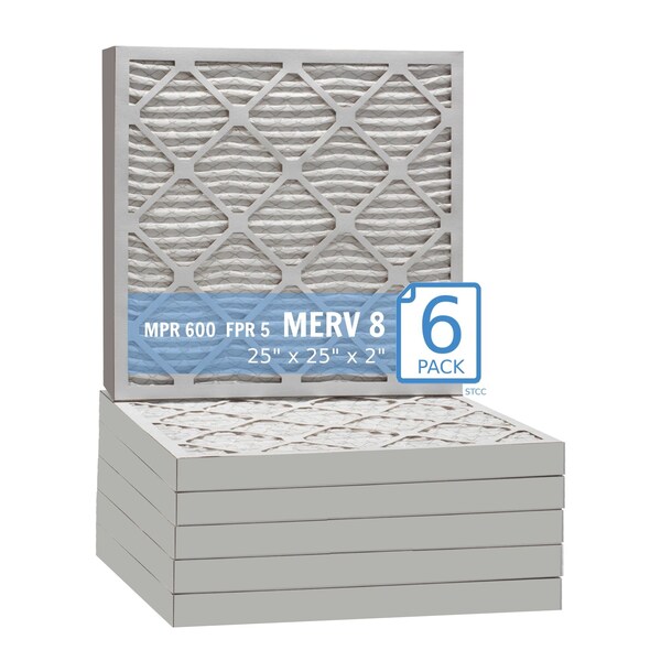 Purolator 25x25x2 Pleated Air Filter, MERV 8, 6 PK - 25X25X2X1 HI (6 PACK)