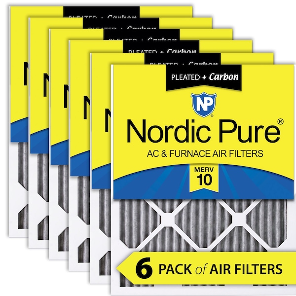 Nordic Pure 14x14x1 Plus Carbon Pleated Air Filter, High Capacity, MERV 10, 6 PK - 14X14X1PM10C-6