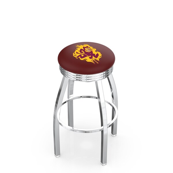 Holland Bar Stool Co 25" Chrome Arizona State Swivel Bar Stool, Accent Ring, Sparky Logo - L8C3C25ARIZST-S