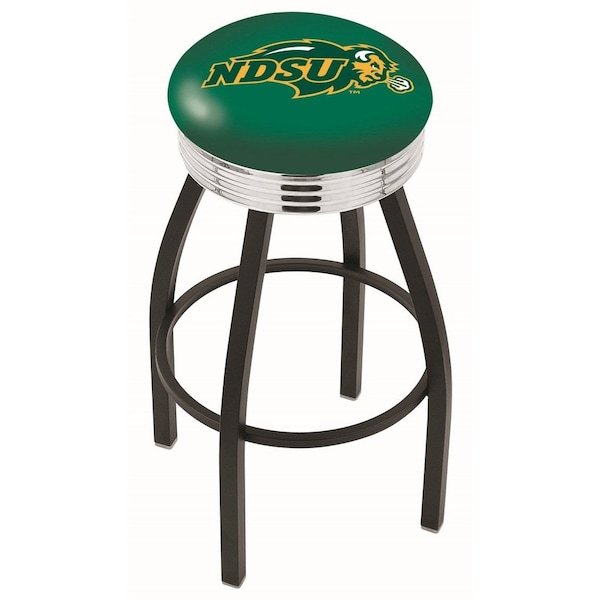 Holland Bar Stool Co 30" Blk Wrinkle North Dakota State Swivel Bar Stool, Chrome Ring - L8B3C30NDAKST-G