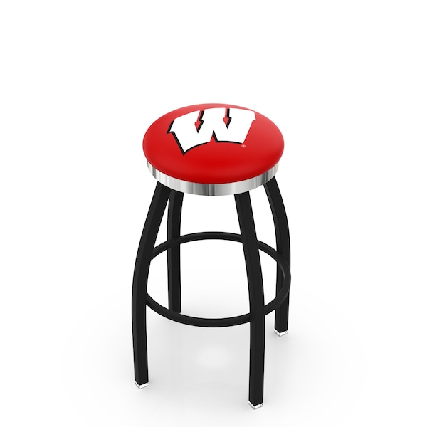 Holland Bar Stool Co 25" Blk Wrinkle Wisconsin "W" Swivel Bar Stool, Chrome Ring - L8B2C25WISC-W