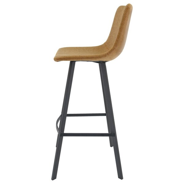 Leisuremod Elland Modern Upholstered Leather Bar Stool with Iron Legs and Footrest, Light Brown - ES29BR