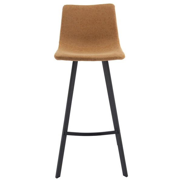 Leisuremod Elland Modern Upholstered Leather Bar Stool with Iron Legs and Footrest, Light Brown - ES29BR