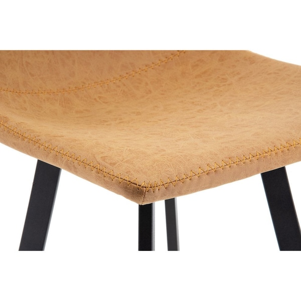 Leisuremod Elland Modern Upholstered Leather Bar Stool with Iron Legs and Footrest, Light Brown - ES29BR