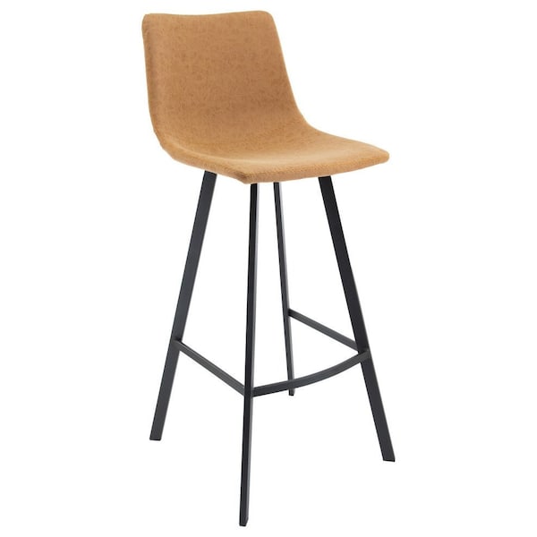 Leisuremod Elland Modern Upholstered Leather Bar Stool with Iron Legs and Footrest, Light Brown - ES29BR
