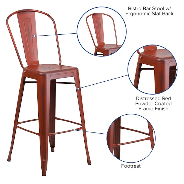 Flash Furniture Distressed Red Metal Stool, Material: Rubber - ET-3534-30-RD-GG