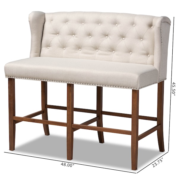 Baxton Studio Alira Beige Upholstered Walnut Wood Button Tufted Bar Stool Bench - 160-9947