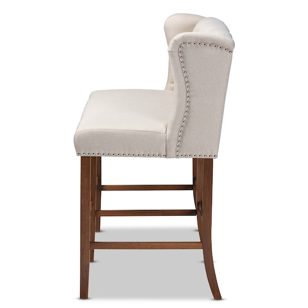 Baxton Studio Alira Beige Upholstered Walnut Wood Button Tufted Bar Stool Bench - 160-9947
