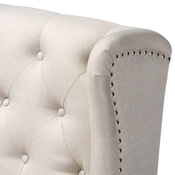 Baxton Studio Alira Beige Upholstered Walnut Wood Button Tufted Bar Stool Bench - 160-9947