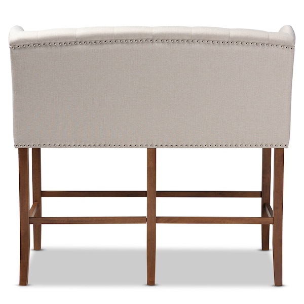 Baxton Studio Alira Beige Upholstered Walnut Wood Button Tufted Bar Stool Bench - 160-9947
