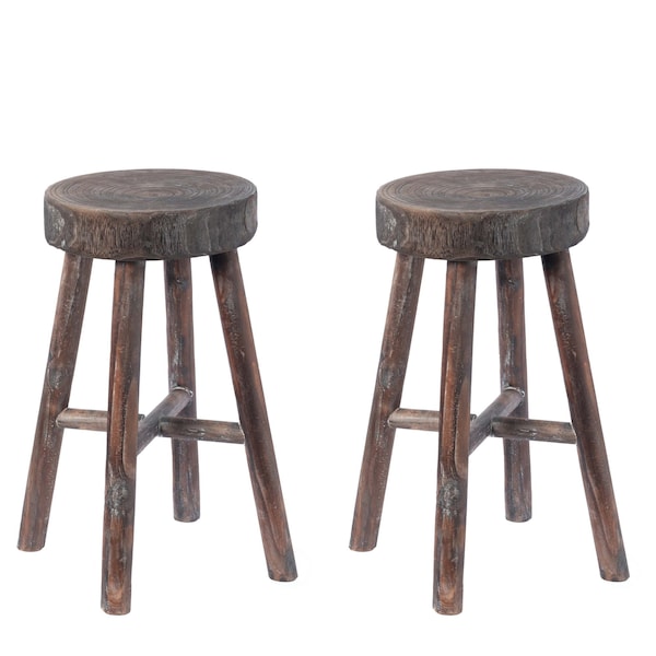 Vintiquewise Antique Round Wooden Chair Log Cabin Stools, PK 2 - QI003846.2