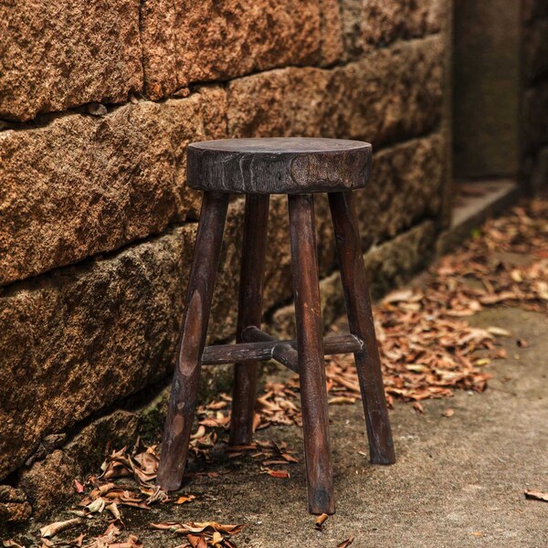 Vintiquewise Antique Round Wooden Chair Log Cabin Stools, PK 2 - QI003846.2