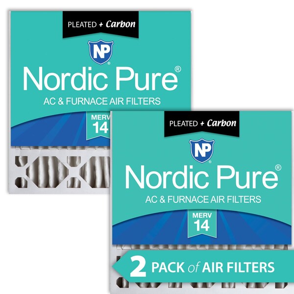 Nordic Pure 20x20x5 Plus Carbon Pleated Air Filter, High Capacity, MERV 14, 2 PK - 20X20X5HM14+C-2