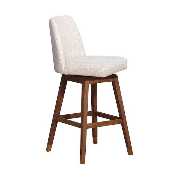 Armen Living Amalie Swivel Bar Stool in Brown Oak Wood Finish with Beige Fabric - 840254332089