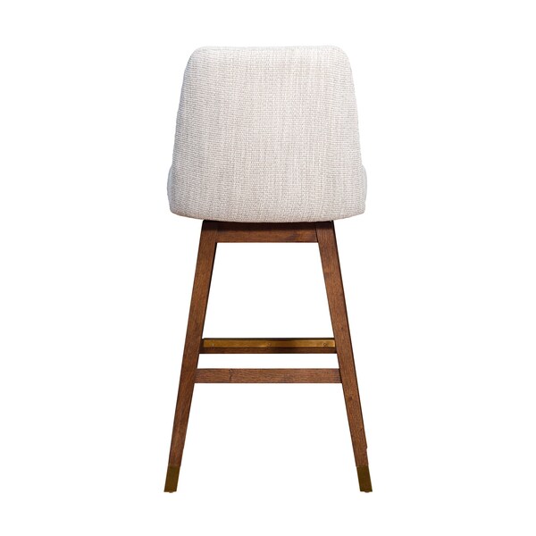 Armen Living Amalie Swivel Bar Stool in Brown Oak Wood Finish with Beige Fabric - 840254332089