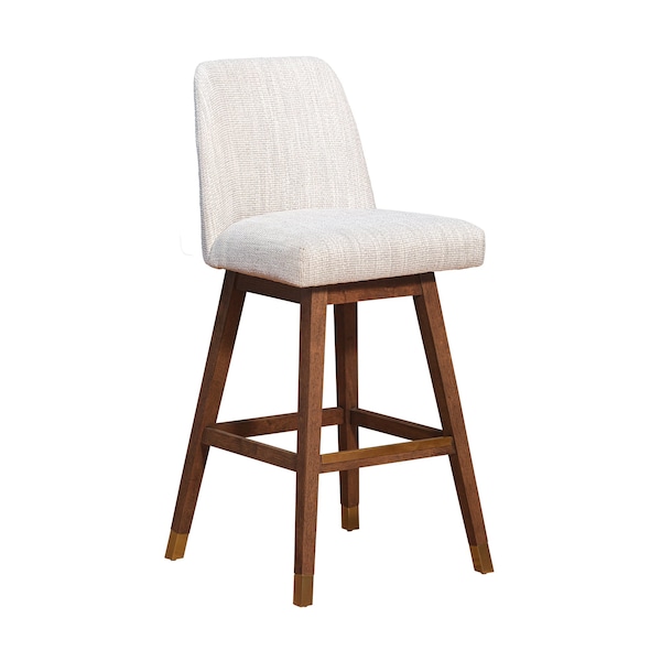 Armen Living Amalie Swivel Bar Stool in Brown Oak Wood Finish with Beige Fabric - 840254332089