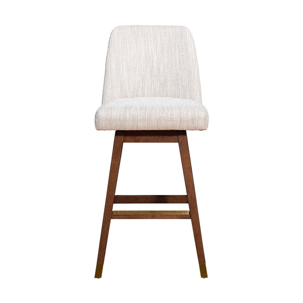Armen Living Amalie Swivel Bar Stool in Brown Oak Wood Finish with Beige Fabric - 840254332089