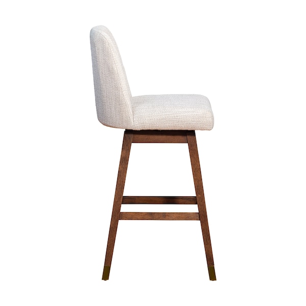 Armen Living Amalie Swivel Bar Stool in Brown Oak Wood Finish with Beige Fabric - 840254332089