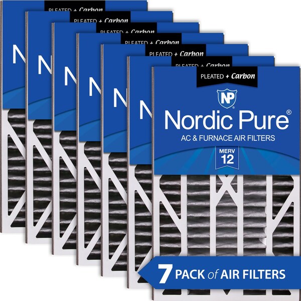 Nordic Pure 16x25x3 Plus Carbon Pleated Air Filter, High Capacity, MERV 12, 7 PK - 16X25X3ABPM12C-7