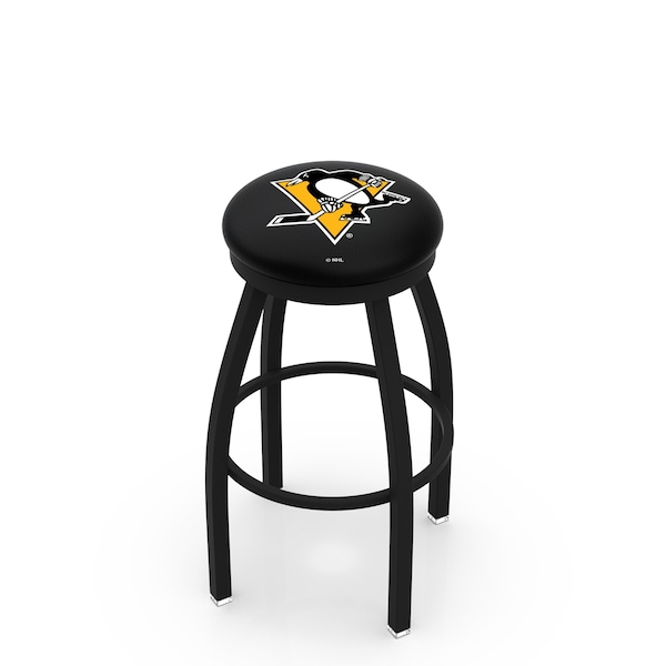 Holland Bar Stool Co 30" Blk Wrinkle Pittsburgh Penguins Swivel Bar Stool, Accent Ring - L8B2B30PITPEN