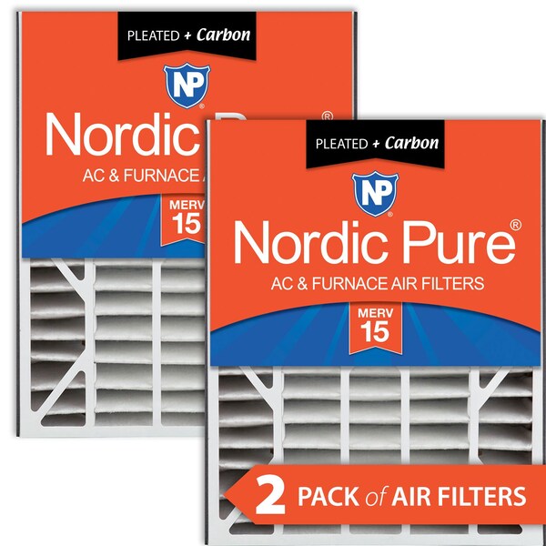 Nordic Pure 20x25x5 Plus Carbon Pleated Air Filter, High Capacity, MERV 15, 2 PK - 20X25X5ABM15+C-2