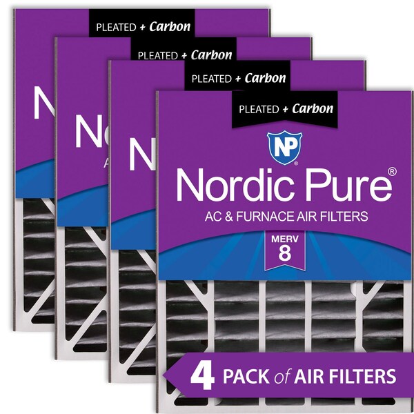 Nordic Pure 20x25x5 Plus Carbon Pleated Air Filter, High Capacity, MERV 8, 4 PK - 20X25X5ABPM8C-4