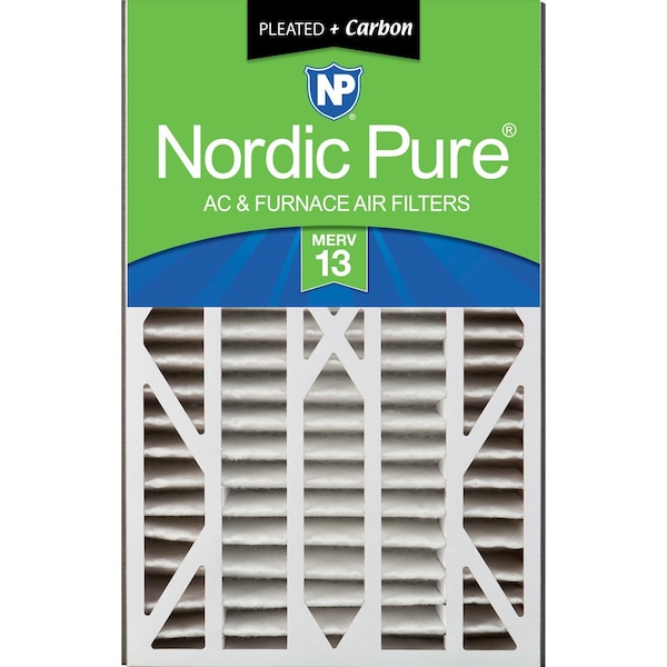 Nordic Pure 16x25x3 Plus Carbon Pleated Air Filter, High Capacity, MERV 13 - 16X25X3ABM13+C-1