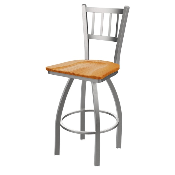 Holland Bar Stool Co 810 Contessa Stainless Steel 36in Swivel Bar Stool with Medium Oak Seat - 81036SSMEDOAK