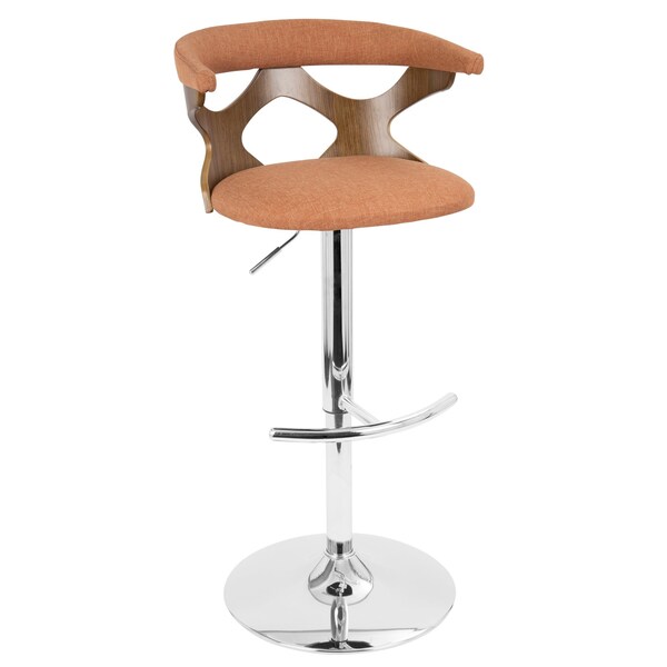 Lumisource Gardenia Adjustable Swivel Barstool in Walnut and Orange - BS-GARD WL+O