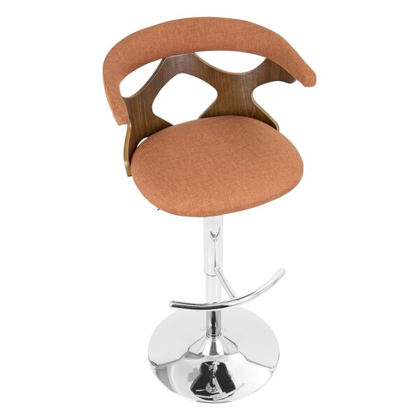 Lumisource Gardenia Adjustable Swivel Barstool in Walnut and Orange - BS-GARD WL+O