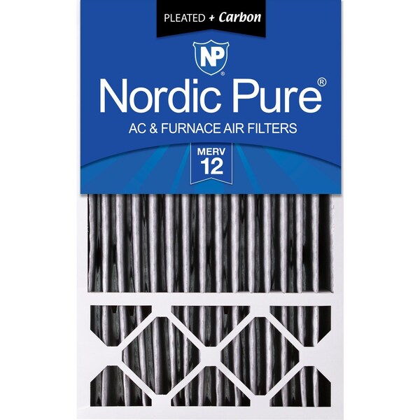 Nordic Pure 16x25x5 Plus Carbon Pleated Air Filter, High Capacity, MERV 12 - 16X25X5HPM12C-1