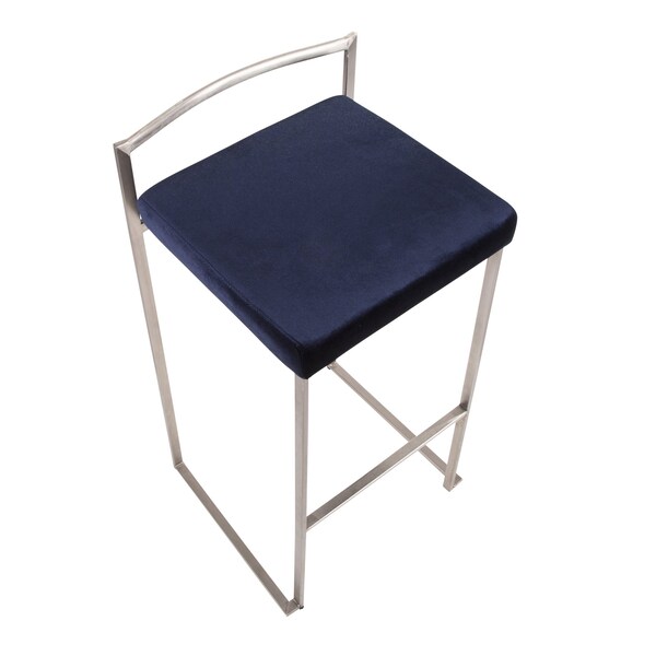 Lumisource Fuji Barstool in Stainless Steel and Blue Velvet Cushion, PK 2 - B30-FUJI VBU2
