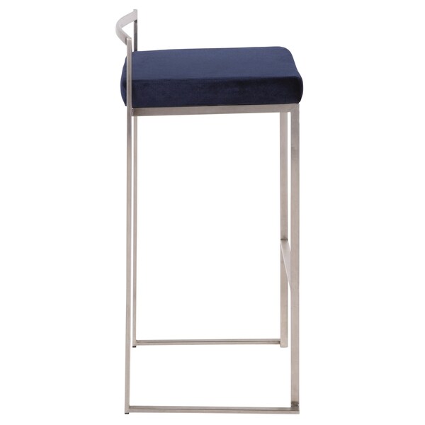Lumisource Fuji Barstool in Stainless Steel and Blue Velvet Cushion, PK 2 - B30-FUJI VBU2