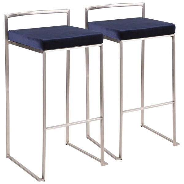 Lumisource Fuji Barstool in Stainless Steel and Blue Velvet Cushion, PK 2 - B30-FUJI VBU2