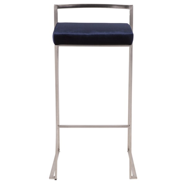 Lumisource Fuji Barstool in Stainless Steel and Blue Velvet Cushion, PK 2 - B30-FUJI VBU2