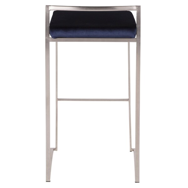Lumisource Fuji Barstool in Stainless Steel and Blue Velvet Cushion, PK 2 - B30-FUJI VBU2