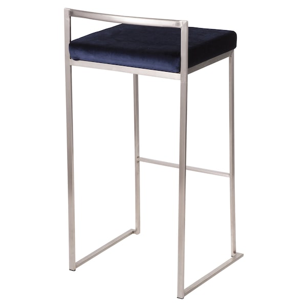 Lumisource Fuji Barstool in Stainless Steel and Blue Velvet Cushion, PK 2 - B30-FUJI VBU2